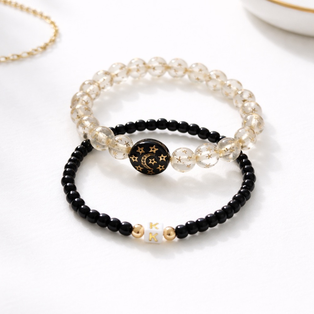 Celestial Noir Initial Bracelet Set - image 1